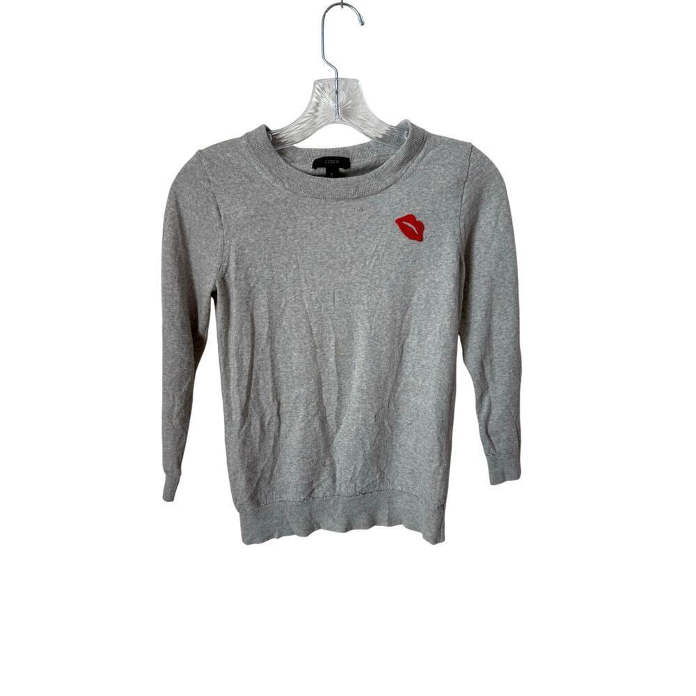 J. Crew Tippi Sweater With Embroidered Lips Size Small 100% Merino Wool